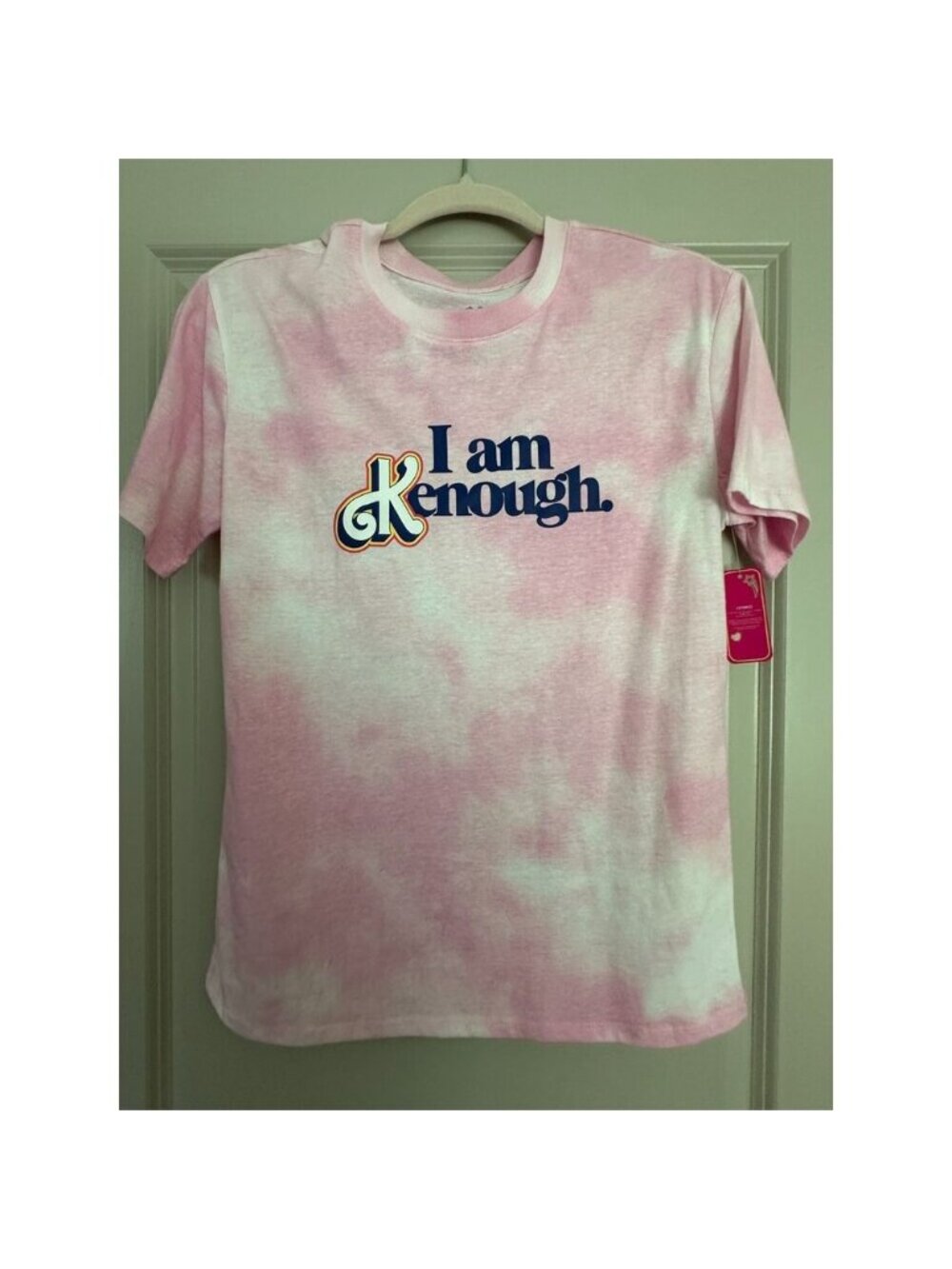 The Barbie Movie Merch I am Kenough Pink Tie Die Tee Juniors Sz Medium (7-9) NWT
